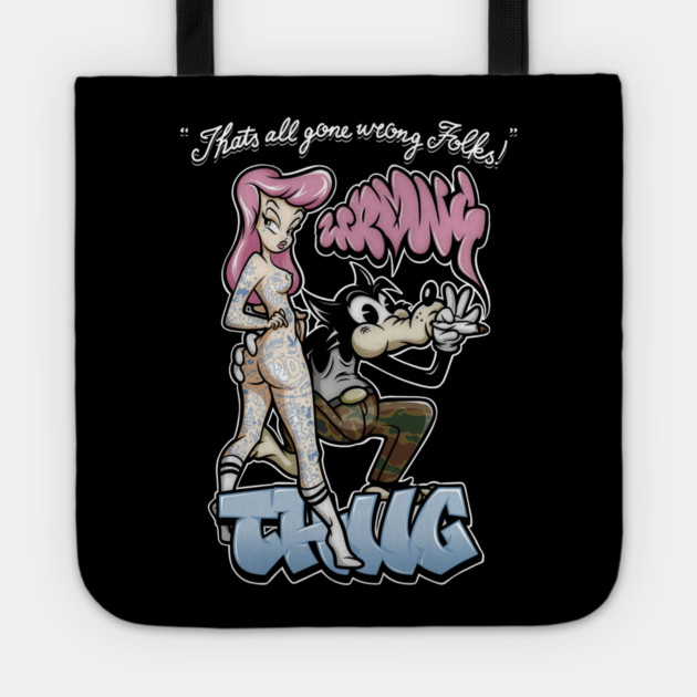 Thug Life Cartoon Shirt - Retro Graffiti Wolf & Pin Up Parody Tote by Wrong