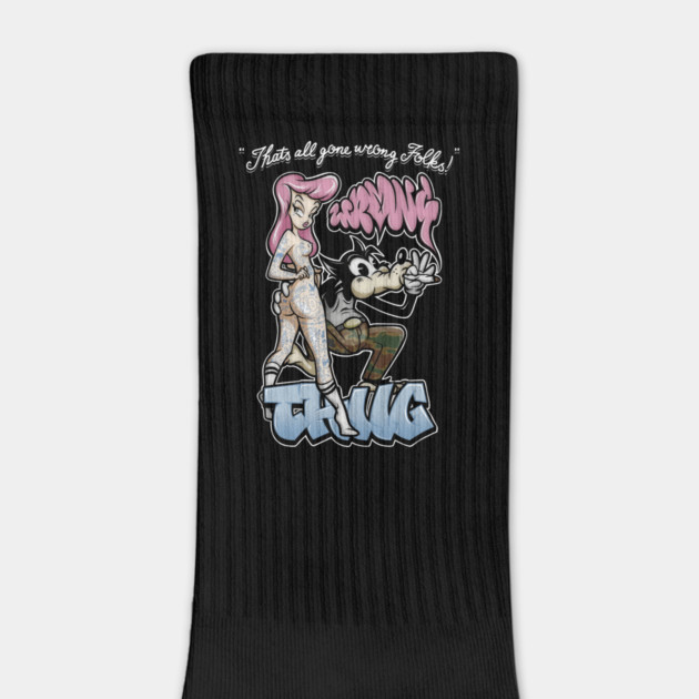 Thug Life Cartoon Shirt - Retro Graffiti Wolf & Pin Up Parody by Wrong