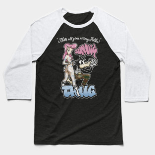 Thug Life Cartoon Shirt - Retro Graffiti Wolf & Pin Up Parody Baseball T-Shirt