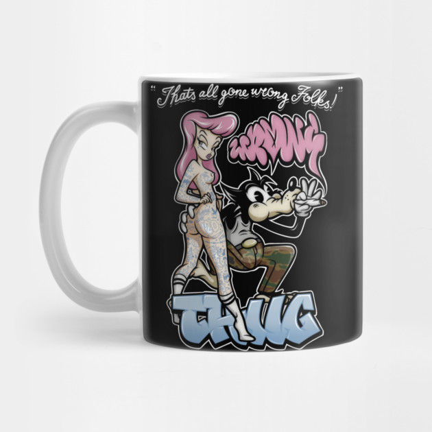 Thug Life Cartoon Shirt - Retro Graffiti Wolf & Pin Up Parody by Wrong