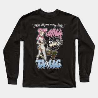 Thug Life Cartoon Shirt - Retro Graffiti Wolf & Pin Up Parody Long Sleeve T-Shirt