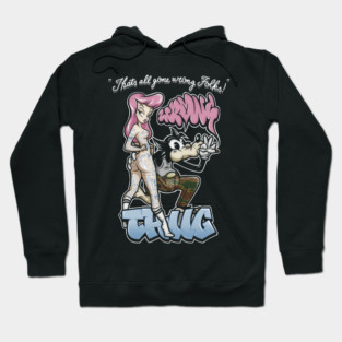 Thug Life Cartoon Shirt - Retro Graffiti Wolf & Pin Up Parody Hoodie
