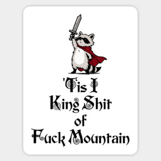 Questing Raccoon: 'Tis I, King Shit of Fuck Mountain, funny full of himself trash panda Sticker