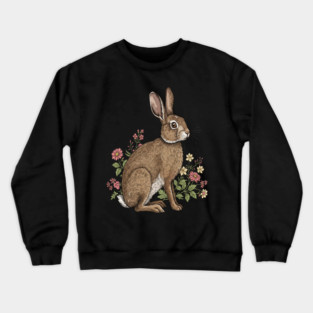 Woodland Rabbit Floral Wildlife Art Crewneck Sweatshirt