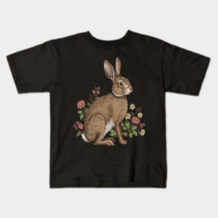 Woodland Rabbit Floral Wildlife Art Kids T-Shirt