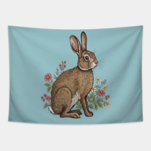 Woodland Rabbit Floral Wildlife Art Tapestry