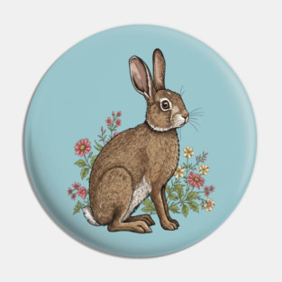 Woodland Rabbit Floral Wildlife Art Pin