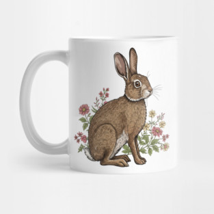 Woodland Rabbit Floral Wildlife Art Mug