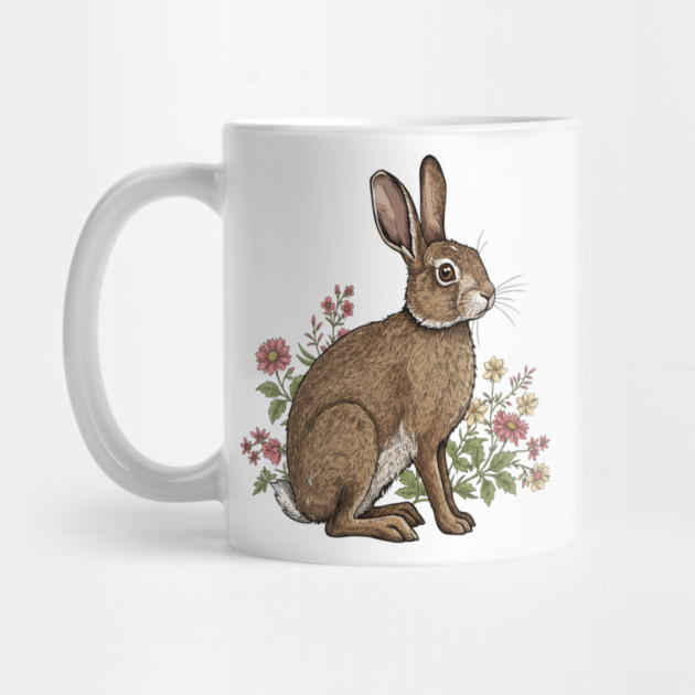 Woodland Rabbit Floral Wildlife Art by BirdsnStuff