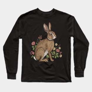 Woodland Rabbit Floral Wildlife Art Long Sleeve T-Shirt