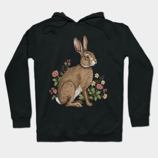 Woodland Rabbit Floral Wildlife Art Hoodie