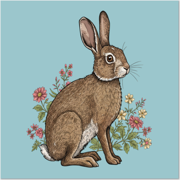 Woodland Rabbit Floral Wildlife Art Wall Art by BirdsnStuff