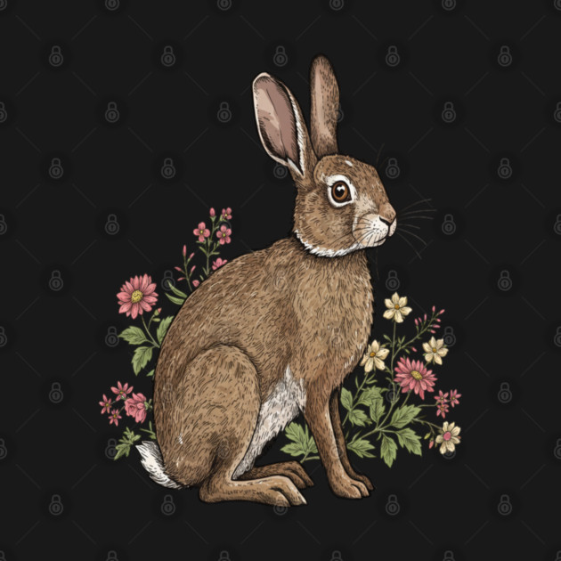 Woodland Rabbit Floral Wildlife Art by BirdsnStuff