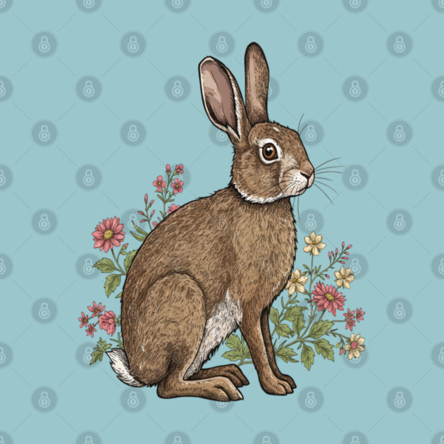 Woodland Rabbit Floral Wildlife Art by BirdsnStuff