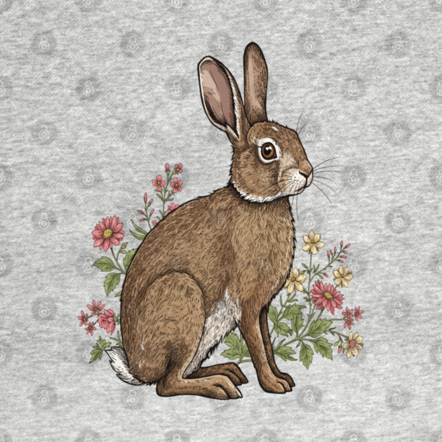 Woodland Rabbit Floral Wildlife Art by BirdsnStuff