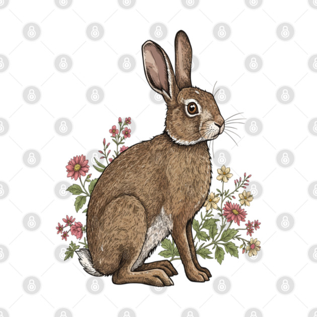 Woodland Rabbit Floral Wildlife Art by BirdsnStuff