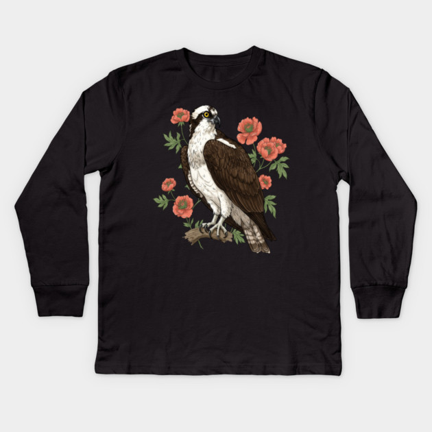 Osprey with Coral Blossoms Bird Art Kids Long Sleeve T-Shirt by BirdsnStuff