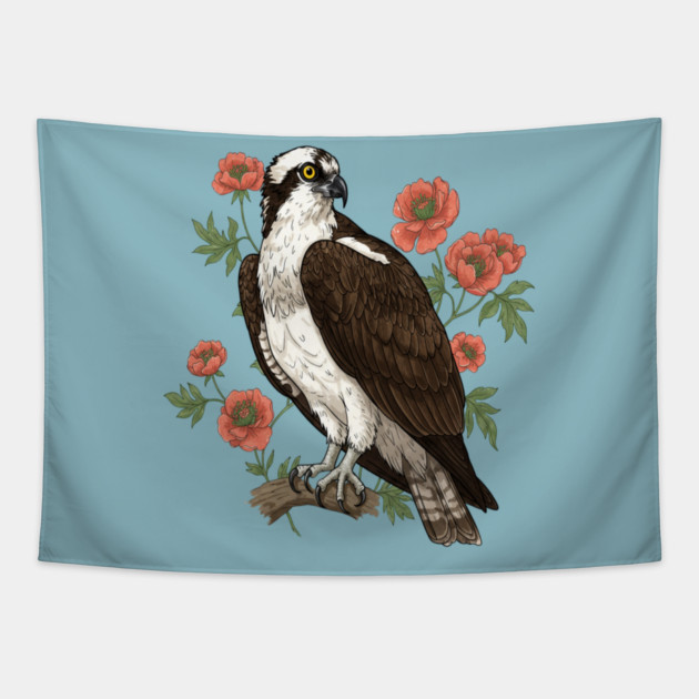 Osprey with Coral Blossoms Bird Art Tapestry by BirdsnStuff