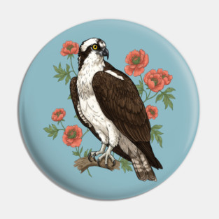 Osprey with Coral Blossoms Bird Art Pin
