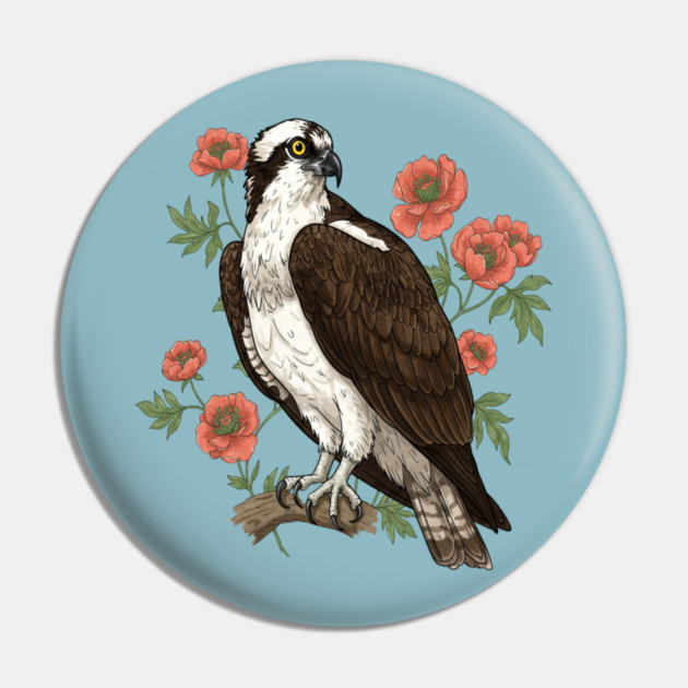 Osprey with Coral Blossoms Bird Art Pin by BirdsnStuff