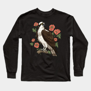 Osprey with Coral Blossoms Bird Art Long Sleeve T-Shirt