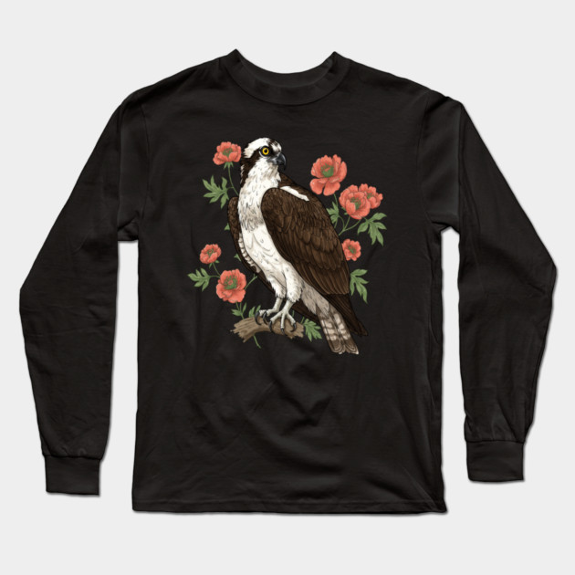 Osprey with Coral Blossoms Bird Art Long Sleeve T-Shirt by BirdsnStuff