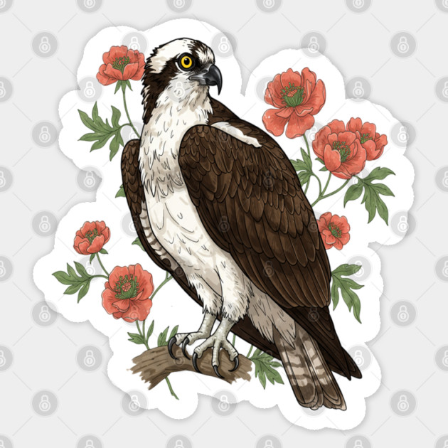 Osprey with Coral Blossoms Bird Art Sticker by BirdsnStuff