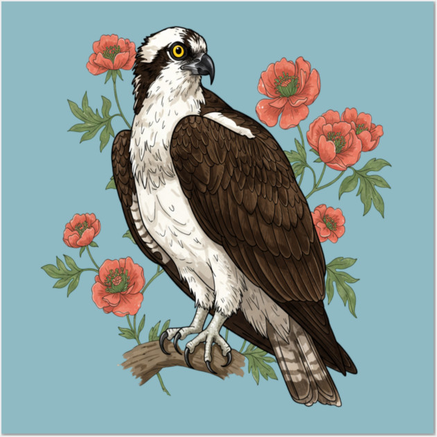 Osprey with Coral Blossoms Bird Art Wall Art by BirdsnStuff