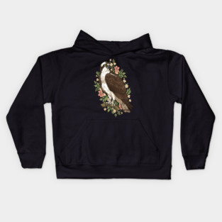 Cottagecore Osprey Floral Wildlife Art Kids Hoodie