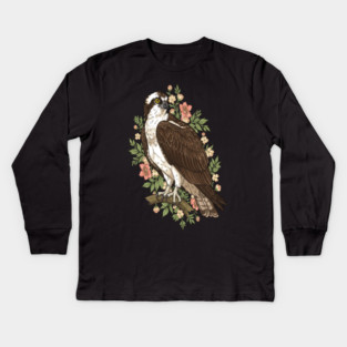 Cottagecore Osprey Floral Wildlife Art Kids Long Sleeve T-Shirt