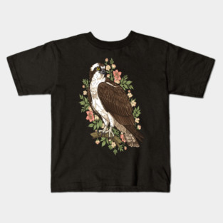Cottagecore Osprey Floral Wildlife Art Kids T-Shirt