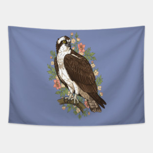 Cottagecore Osprey Floral Wildlife Art Tapestry