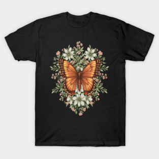 Vintage Butterfly Floral Illustration T-Shirt