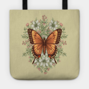 Vintage Butterfly Floral Illustration Tote
