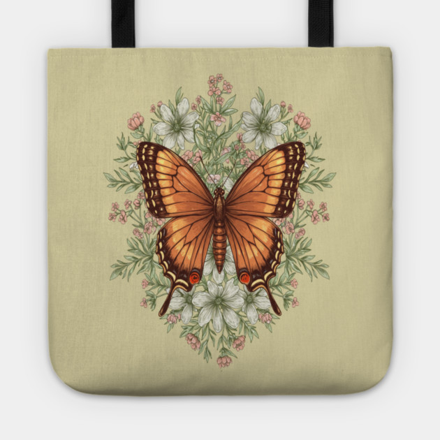Vintage Butterfly Floral Illustration Tote by BirdsnStuff