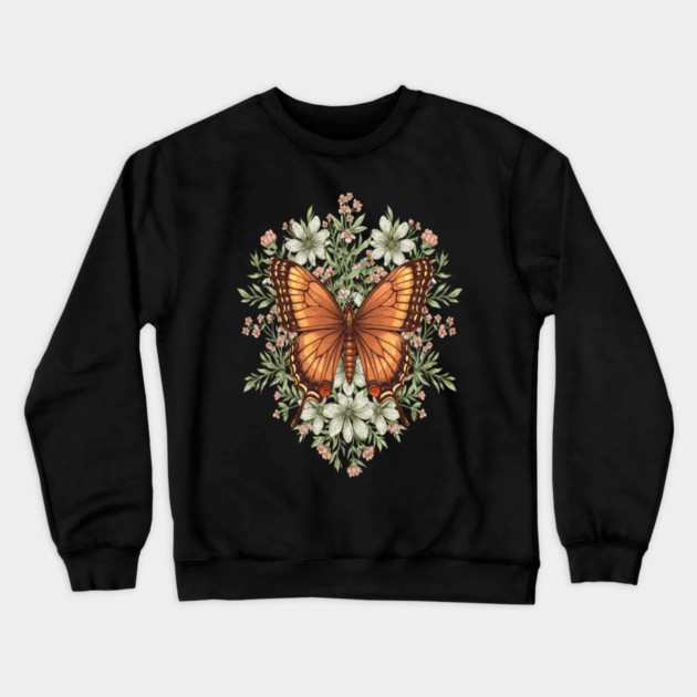 Vintage Butterfly Floral Illustration Crewneck Sweatshirt by BirdsnStuff