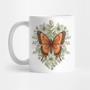 Vintage Butterfly Floral Illustration Mug