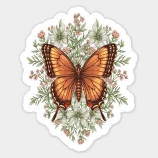 Vintage Butterfly Floral Illustration Sticker