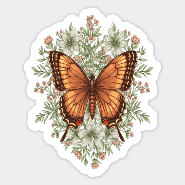 Vintage Butterfly Floral Illustration Magnet by BirdsnStuff
