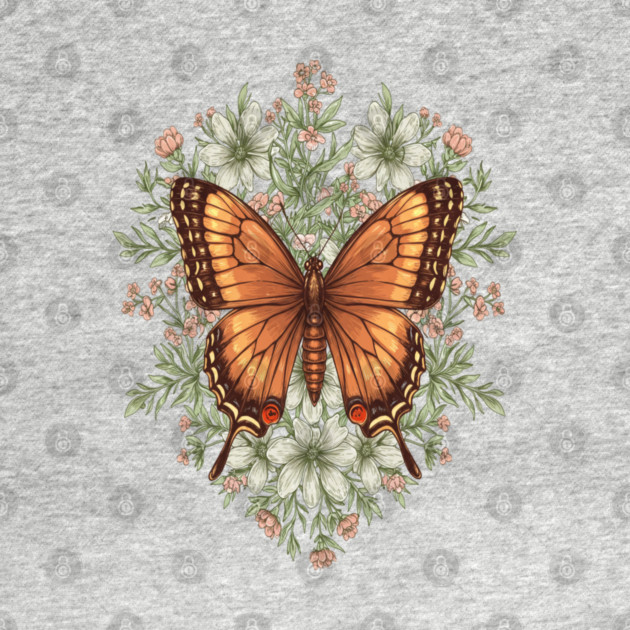 Vintage Butterfly Floral Illustration by BirdsnStuff