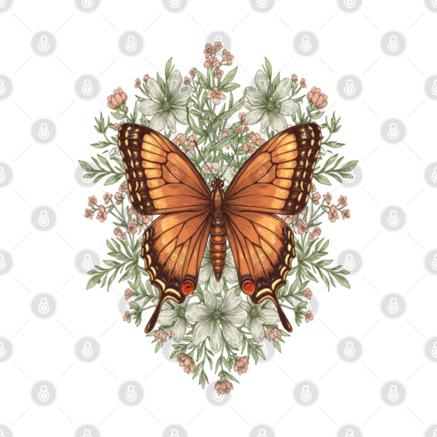 Vintage Butterfly Floral Illustration by BirdsnStuff