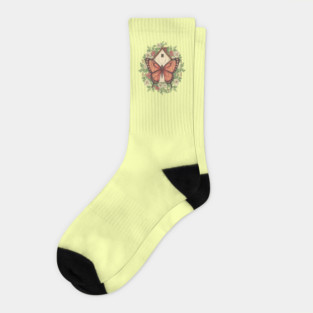 Butterfly Cottage Floral Illustration Socks