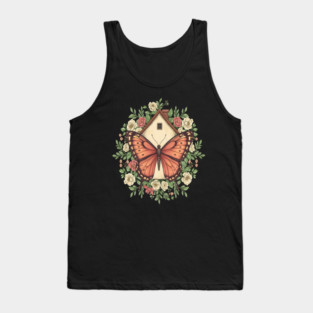 Butterfly Cottage Floral Illustration Tank Top