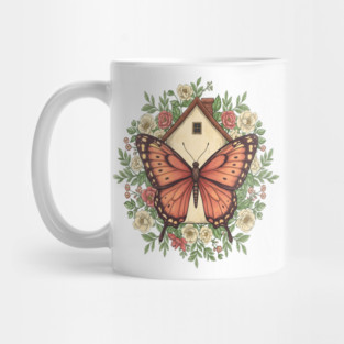 Butterfly Cottage Floral Illustration Mug