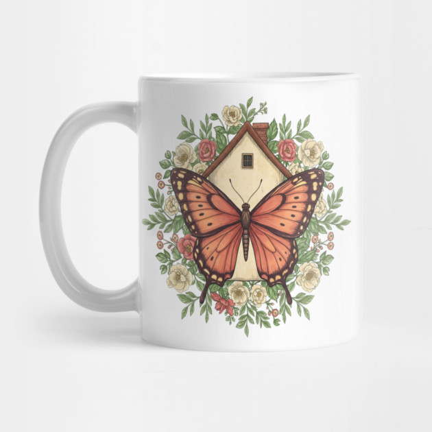 Butterfly Cottage Floral Illustration by BirdsnStuff