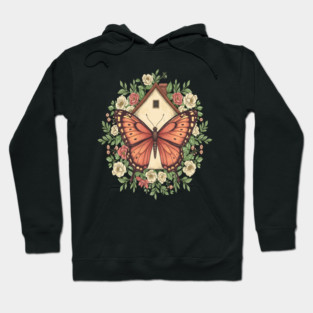Butterfly Cottage Floral Illustration Hoodie