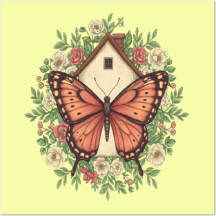 Butterfly Cottage Floral Illustration Posters and Art