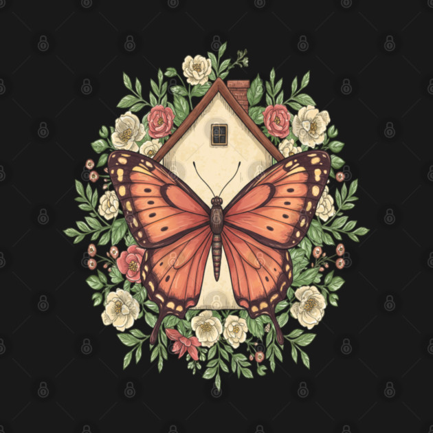 Butterfly Cottage Floral Illustration by BirdsnStuff