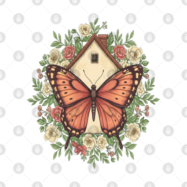 Butterfly Cottage Floral Illustration by BirdsnStuff