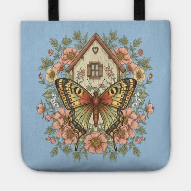 Butterfly Cottage Garden Illustration Tote by BirdsnStuff
